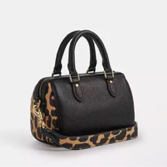 NIB ⭐️Coach Mini Rowan Crossbody Top Handle Black Satchel Leopard Shoulder Strap - Picture 1 of 8